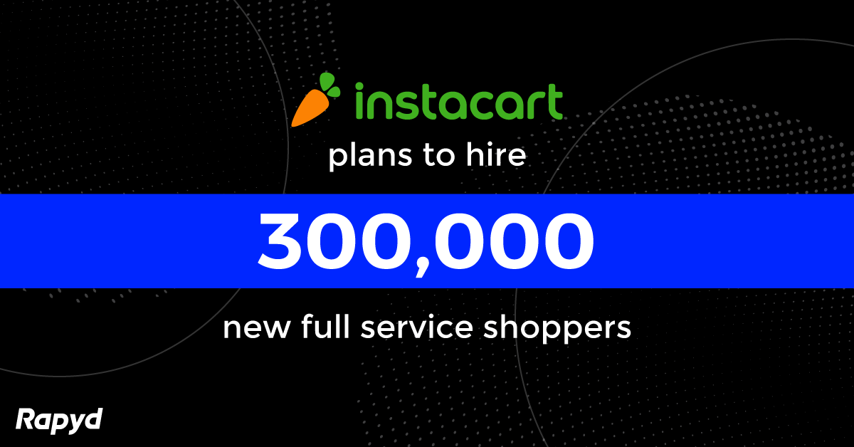 Graphic showing that Instacart plans to hire 300,000 full service shoppers