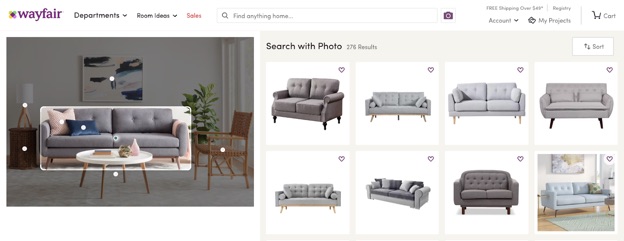 Wayfair's visual search tool.