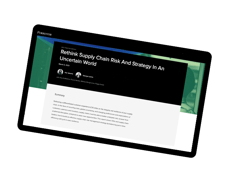 Forrester Supply Chain Risk report cover image in an iPad